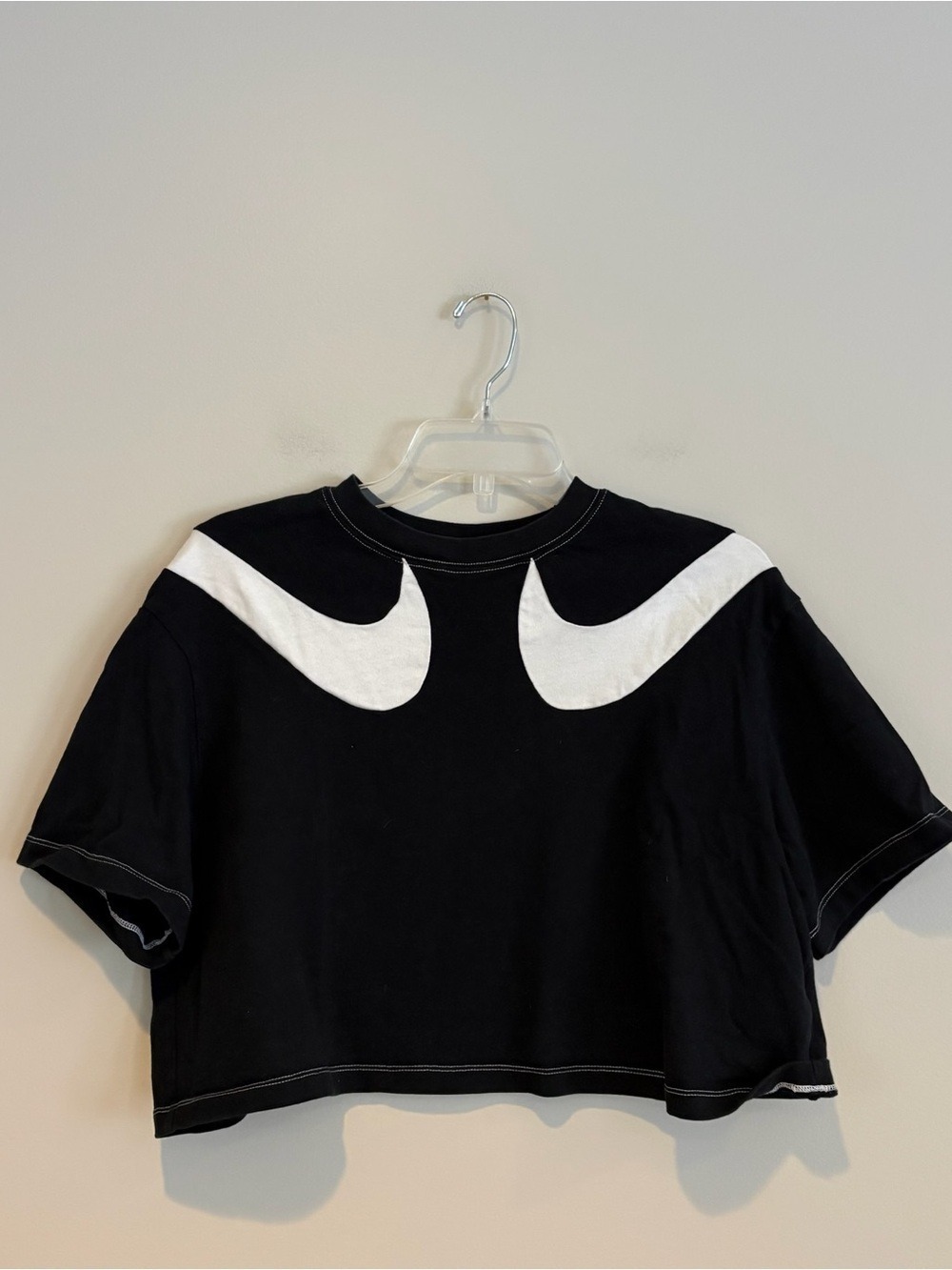 Nike Black Crop Tee with White Dual Swoosh Size M